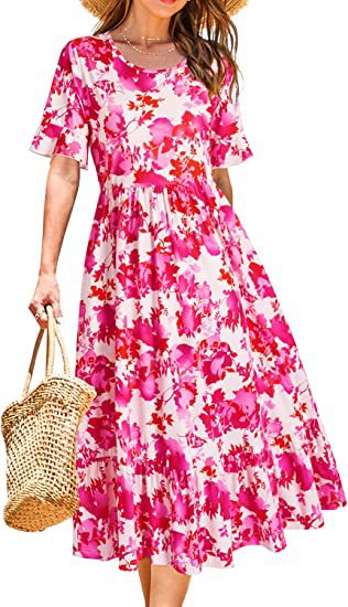 Damen Midikleid mit floralem Design und Volantabschluss Drune