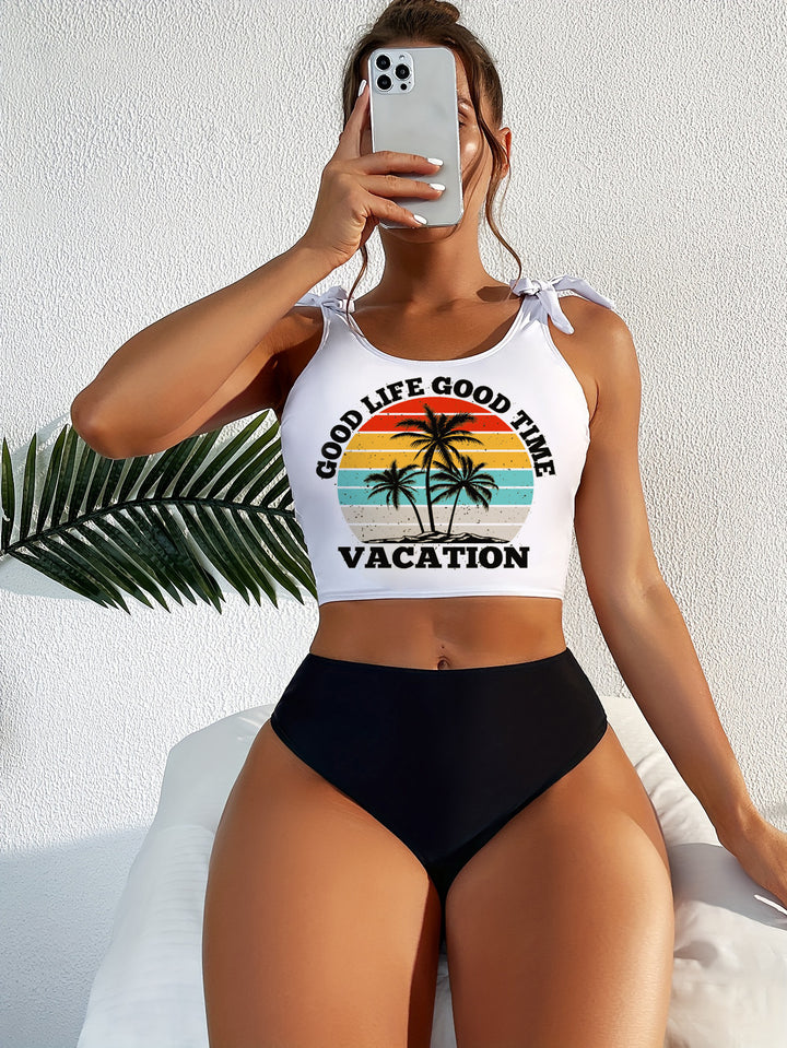 Damen Bikini-Set mit grafischem Motiv und hohem Beinausschnitt Drune