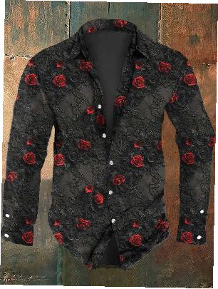 Herren Langarmhemd mit anspruchsvollem Totenkopf-Design und modernem Schnitt Drune