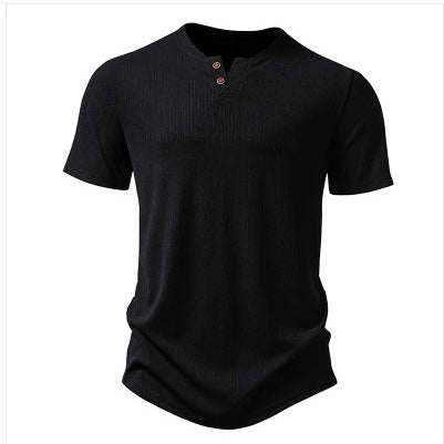 Herren hochwertiges Kurzarm-Henley-Shirt aus strukturiertem Material Drune