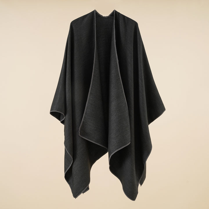 Damen Eleganter Wickelp Poncho aus weichem Wollmix Drune