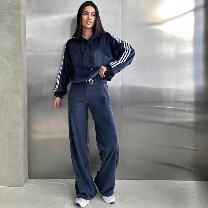 Damen Velvet-Hoodie und weite Hose Set Drune