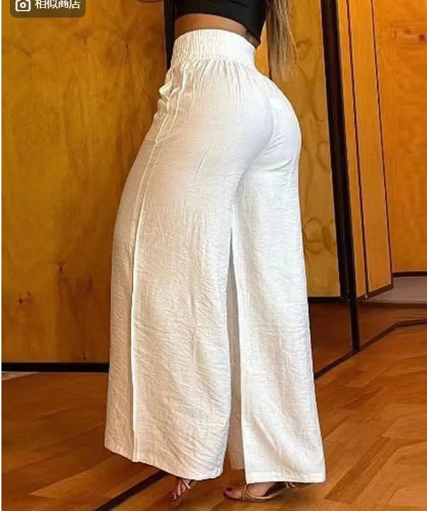 Damen Hochtaillierte Palazzo-Hose mit elastischem Bund und weiten Beine Drune