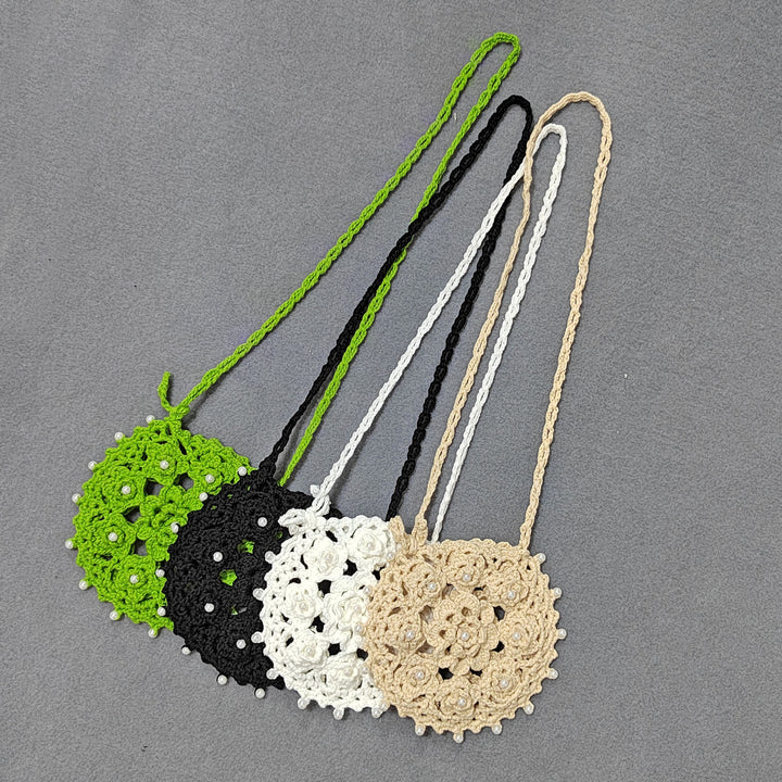 Damen Häkel-Handtasche mit Perlenverzierungen Drune