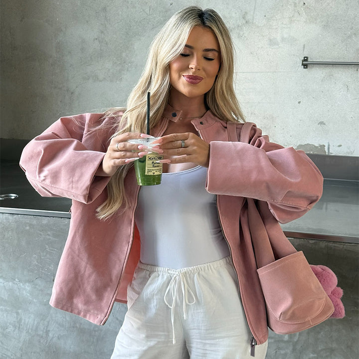 Damen lässige Jacke mit hohem Kragen und oversized Passform Drune