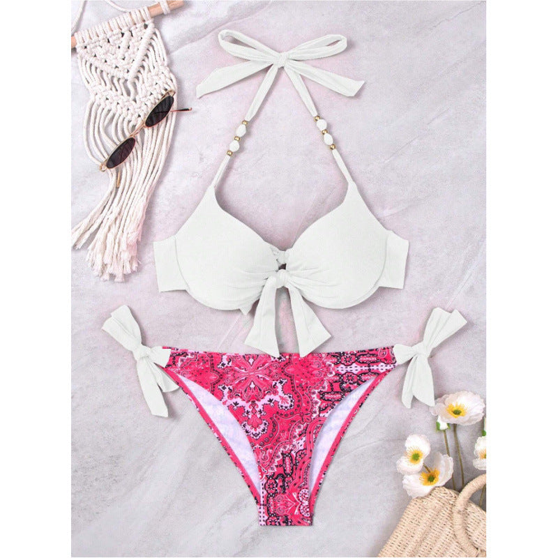 Damen Bikini-Set mit modischen Bindebändern und herausgearbeitetem Muster Drune