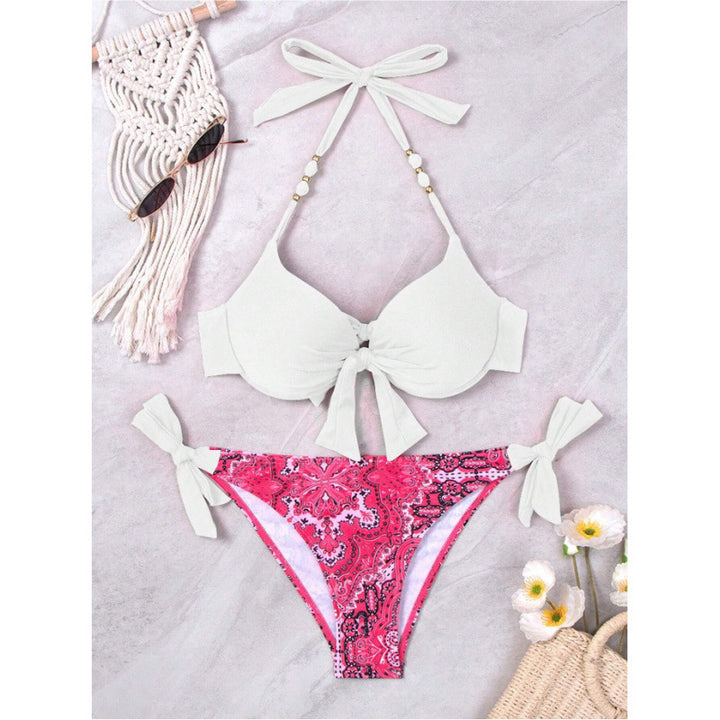 Damen Bikini-Set mit modischen Bindebändern und herausgearbeitetem Muster Drune