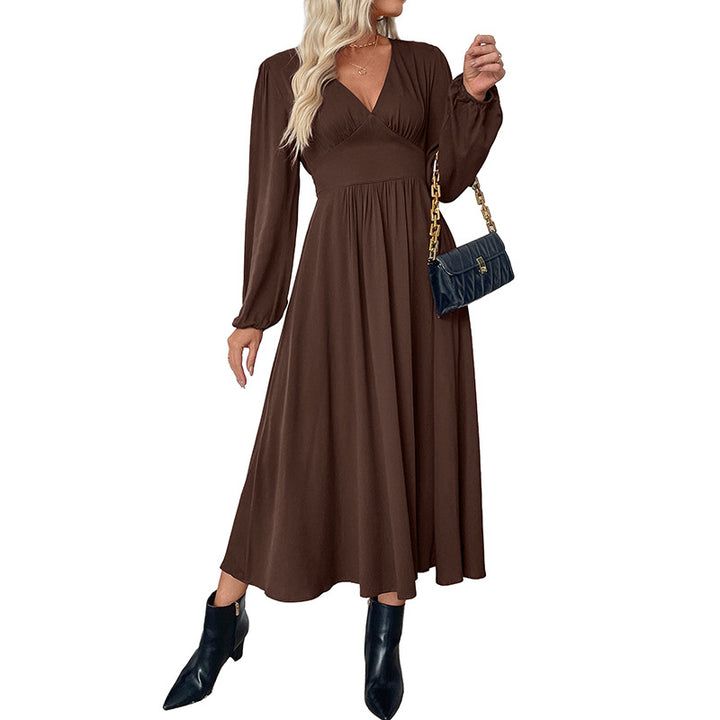 Damen Maxi-Kleid mit V-Ausschnitt und Ballonärmeln Drune