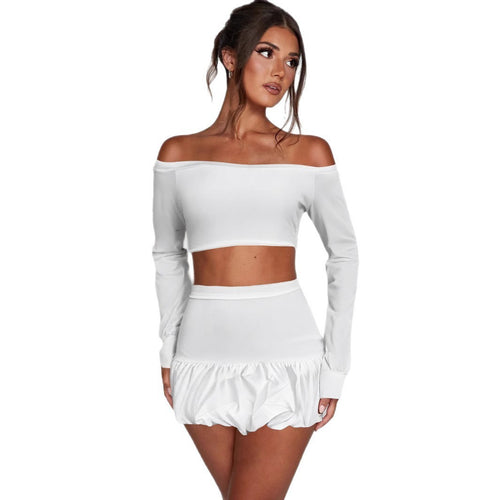 Damen Off-Shoulder Set mit raffiniertem Oberteil und fließendem Rock Drune