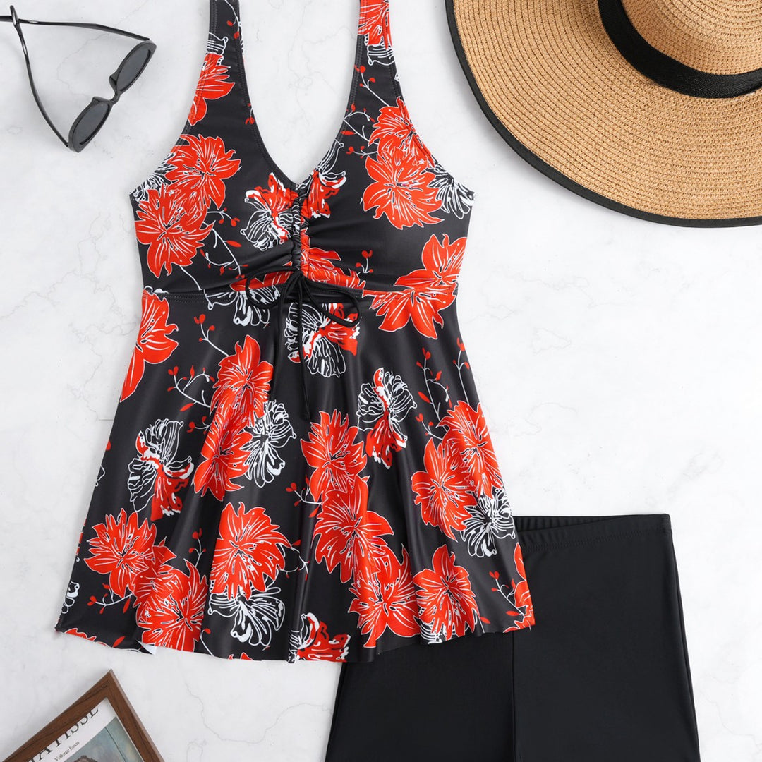 Damen Tankini mit floralem Wickeldesign und bequemen Shorts Drune
