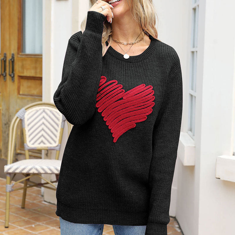 Damen Strickpullover mit Herz-Applikation Drune