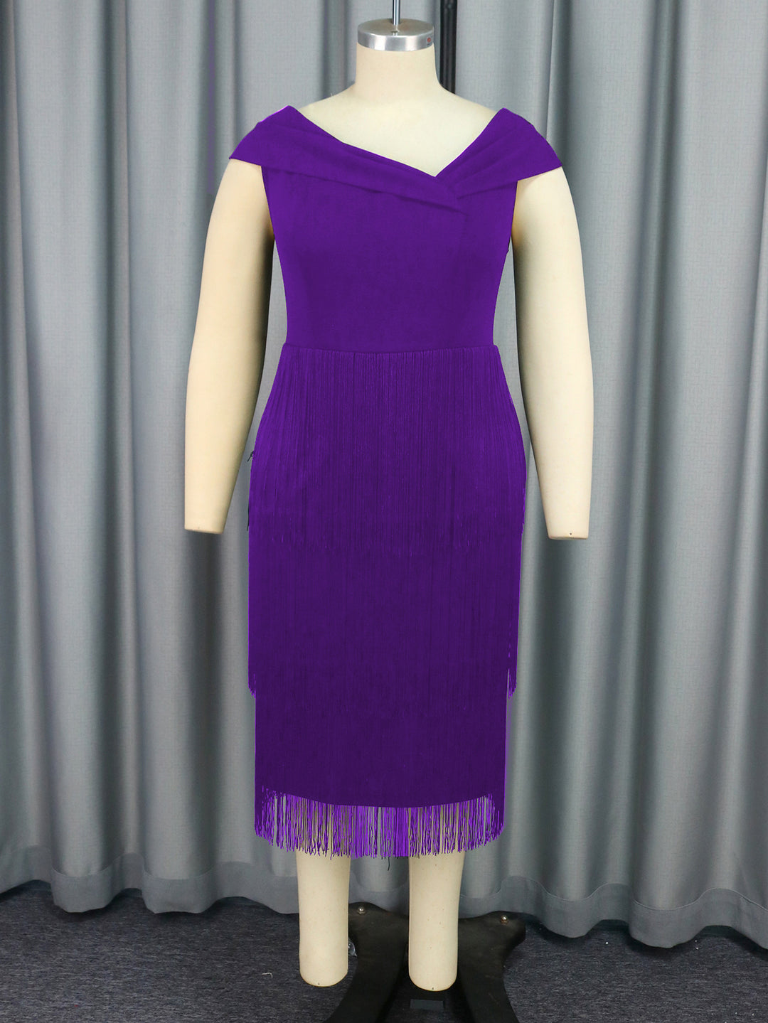 Damen Glamouröses Fransen-Kleid mit elegantem V-Ausschnitt Drune