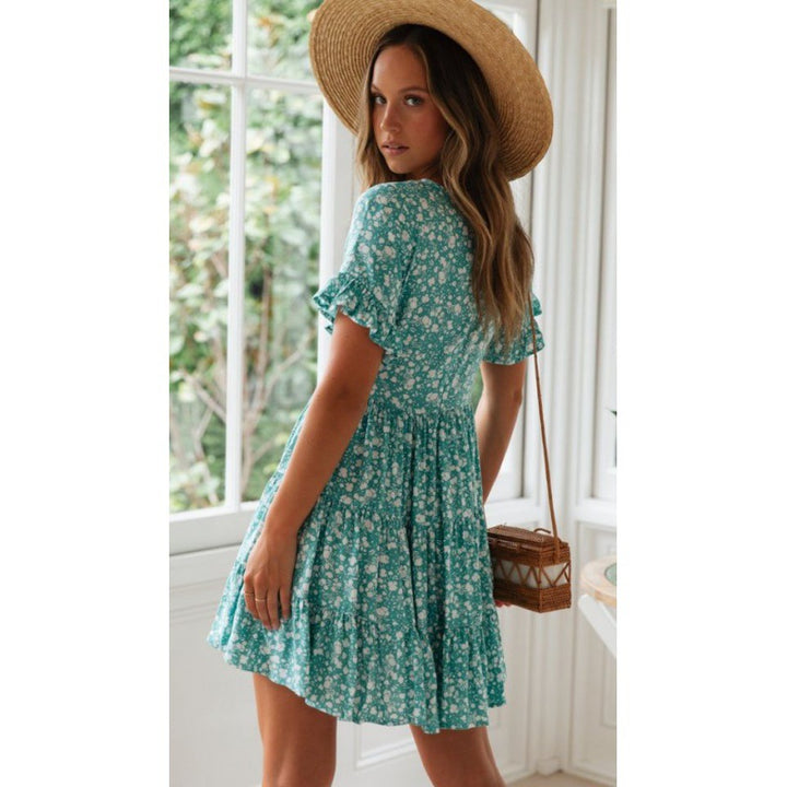 Damen Sommerkleid mit floralen Rüschendetails und luftiger Silhouette Drune