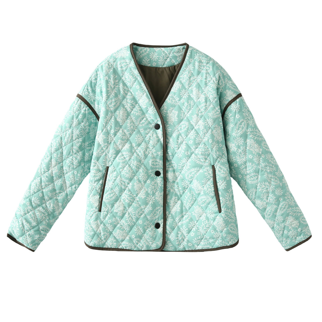 Damen gesteppte Herbstjacke mit einzigartigem floralen Muster und praktischen Taschen Drune