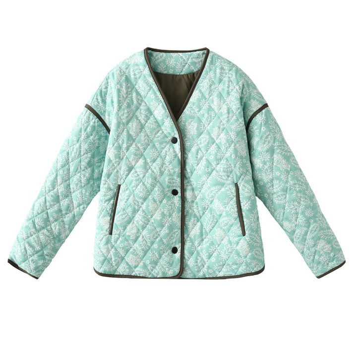 Damen gesteppte Herbstjacke mit einzigartigem floralen Muster und praktischen Taschen Drune