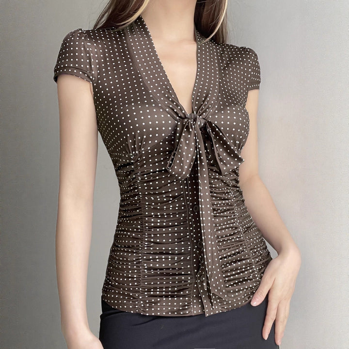 Damen feminines Blusenshirt mit Raffung und Schleifen-Detail Drune