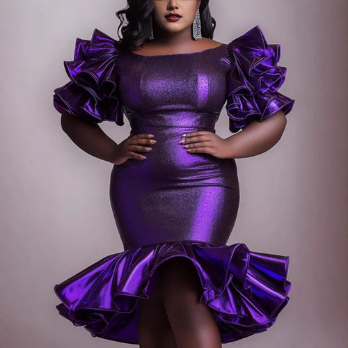 Damen Glamouröses Abendkleid mit voluminösen Rüschenschultern Drune