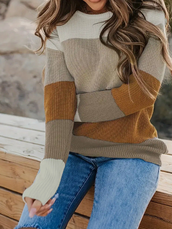 Damen Lässiger Pullover mit modischem Blockstreifen-Design Drune