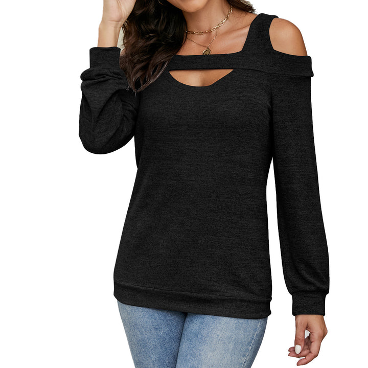 Damen lässiges Cold-Shoulder Sweatshirt mit tiefem Ausschnitt und Ballonärmeln Drune