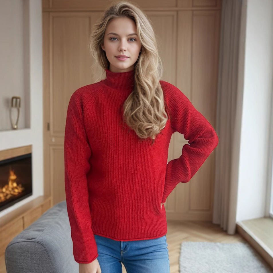 Damen Pullover mit hohem Kragen und strukturiertem Strickmuster Drune