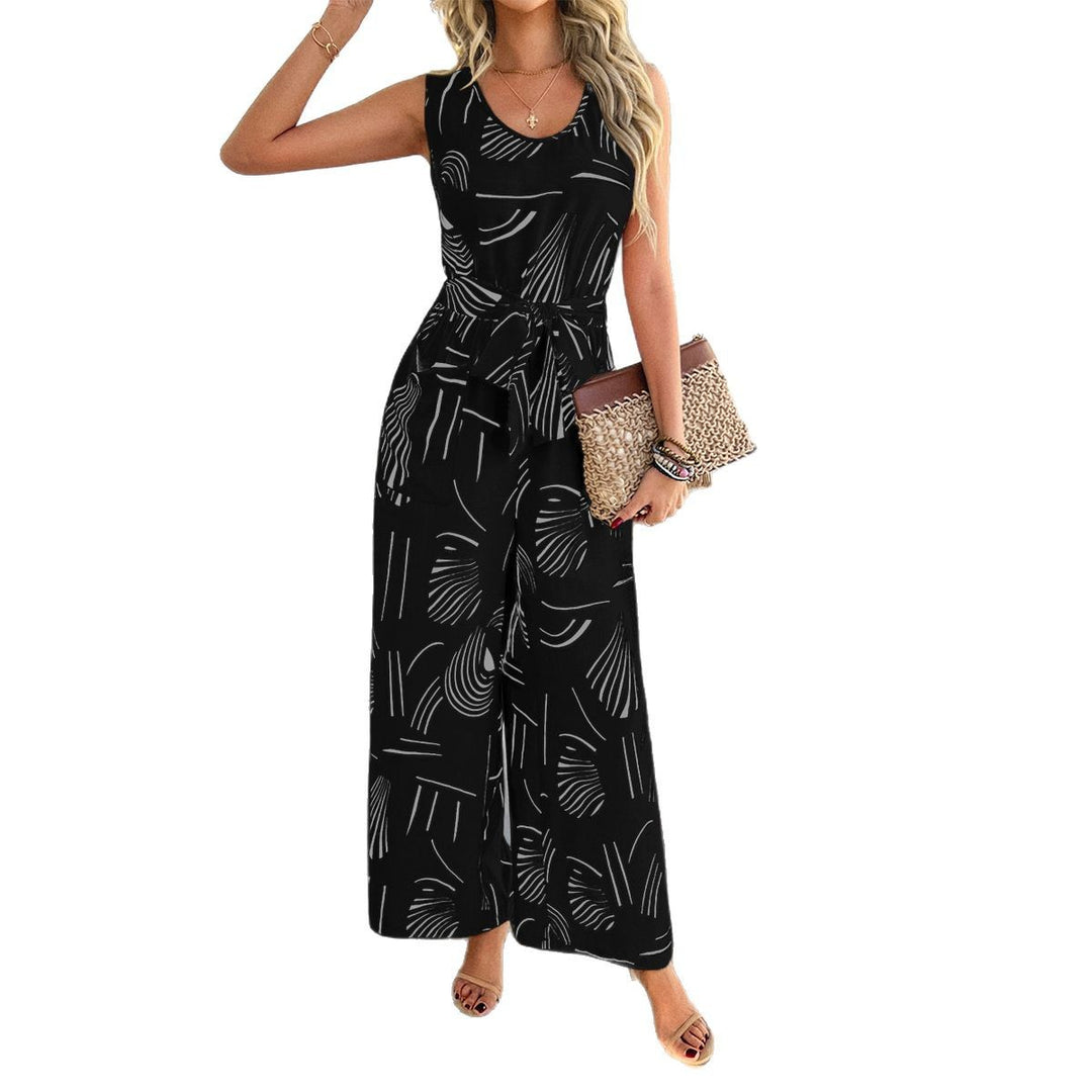 Damen Eleganter Jumpsuit mit weitem Bein und taillierbarem Gürtel Drune