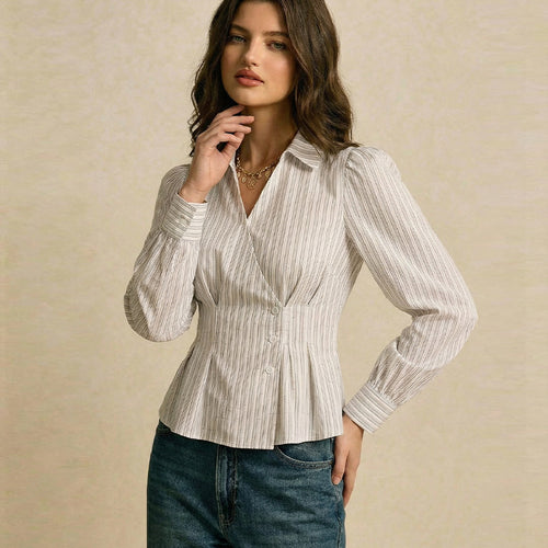Damen taillierte Bluse mit vertikalem Streifenmuster Drune