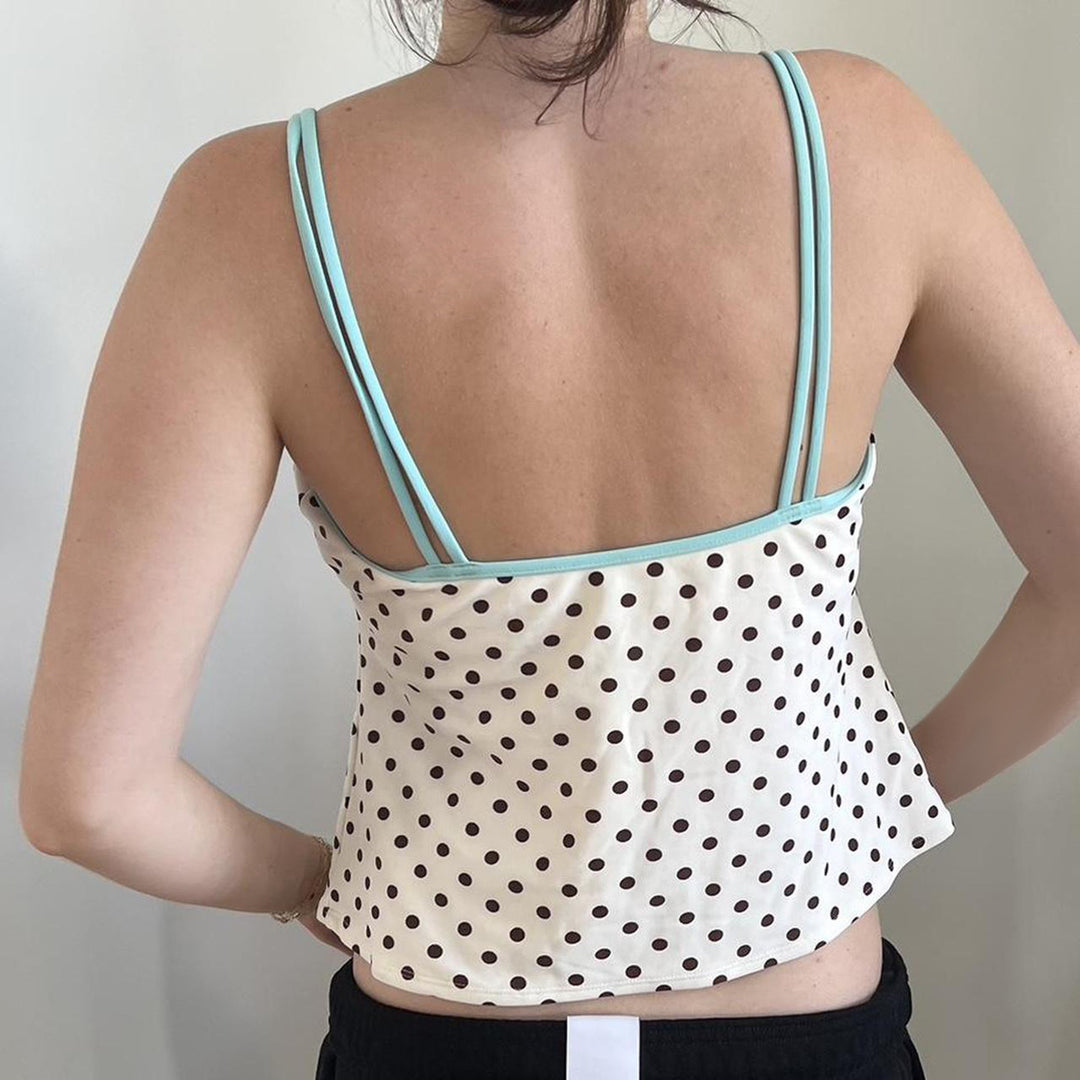 Damen Verspieltes Polka-Dots Top mit feinem Schnürdetail Drune
