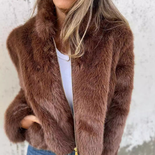 Damen kuschelige und modische Fleecejacke mit Stehkragen und Reißverschluss Drune