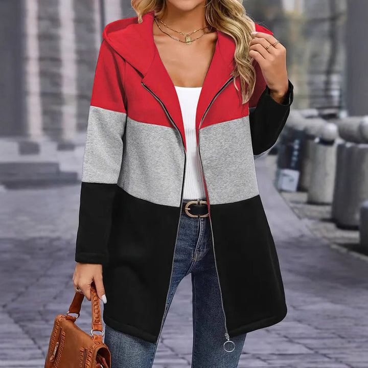 Damen modische Kapuzensweatjacke mit Farbblockdesign und bequemer Passform Drune