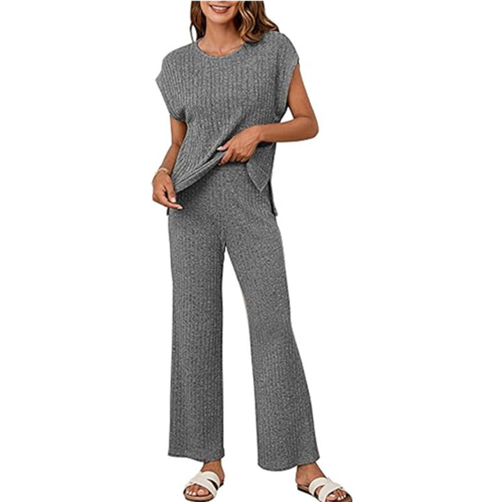 Damen Bequemes Strick-Loungewear-Set mit weiten Ärmeln und lockerer Passform Drune