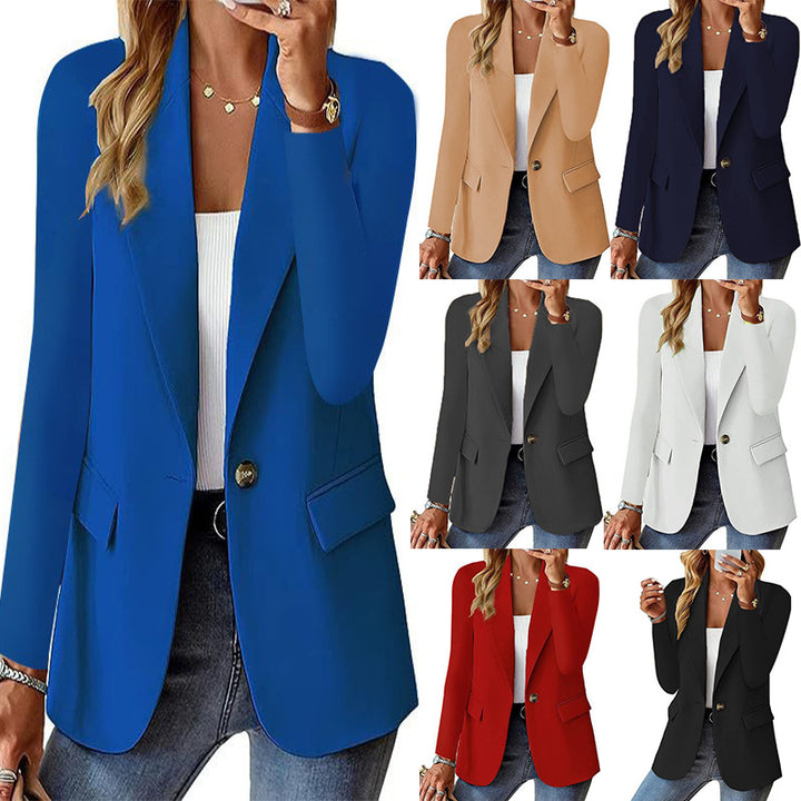 Damen nan taillierter Blazer mit Ein-Knopf-Verschluss Reverskragen und Pattentaschen Drune