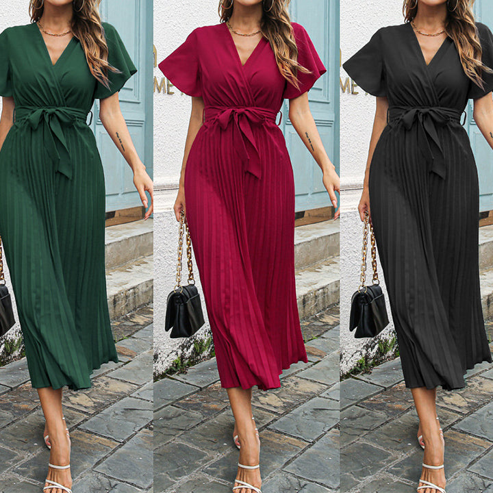 Damen Wickel-Maxikleid mit schwingenden Rüschen und taillierbarem Gürtel Drune
