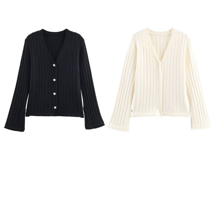 Damen Rippstrickjacke mit V-Ausschnitt und Knopfverschluss Drune