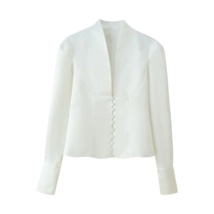 Damen taillierte Bluse mit modernen Knopfdetails und Stehkragen Drune