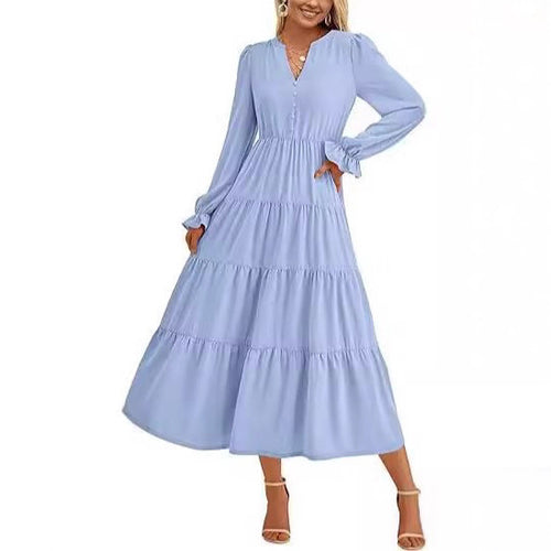 Damen Langärmliges Maxi-Kleid mit Volants Drune