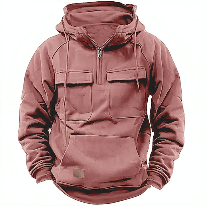 Herren nan Utility Kapuzenpullover mit aufgesetzten Brusttaschen und halbem Reißverschluss Drune