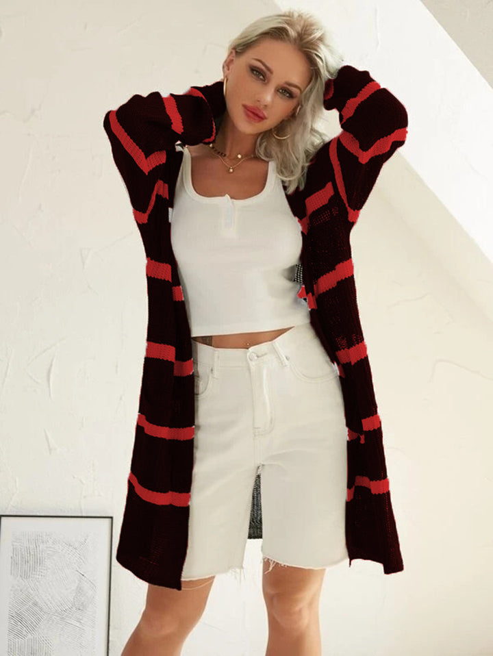 Damen lässige Strickjacke mit gestreiftem Design und offenem Schnitt Drune