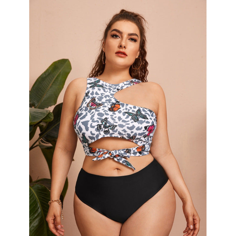 Damen Cut-Out Bikini mit modischem Blütenmuster und hohem Taillen-Slip Drune
