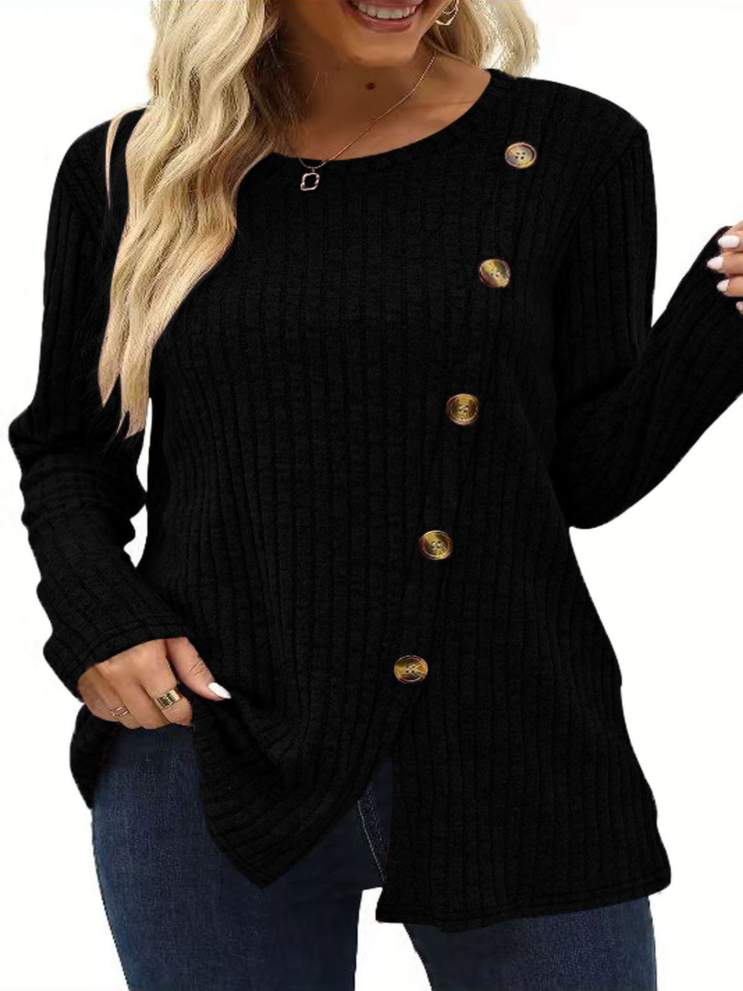 Damen Strickpullover mit Knopfdetails Drune