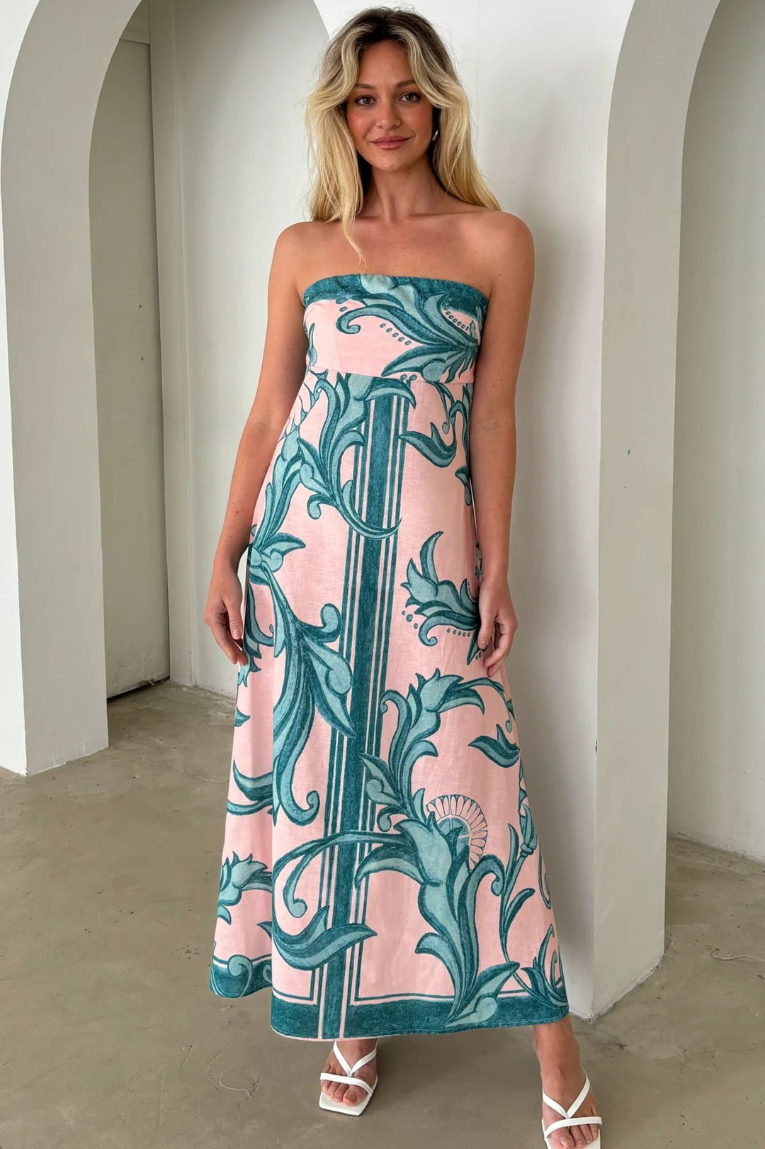 Damen Bandeau Maxikleid mit elegantem floralem Druck und fließendem Schnitt Drune