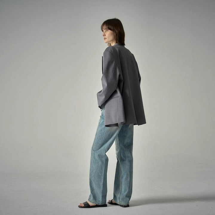 Damen Modischer ausgefallener Blazer mit doppelter Knopfreihe und oversized Schnitt Drune