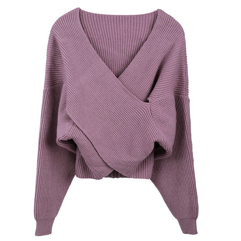 Damen cropped Wickelpullover aus strukturiertem Material Drune
