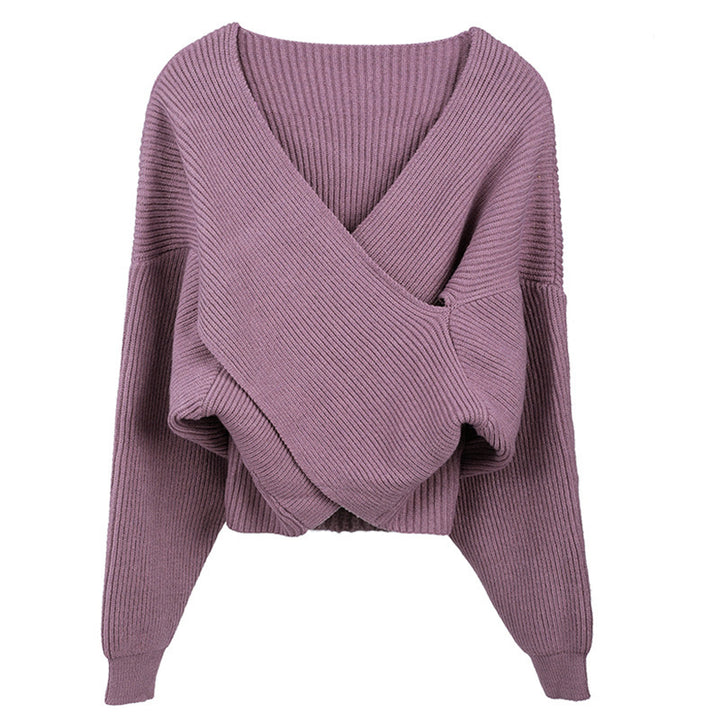 Damen cropped Wickelpullover aus strukturiertem Material Drune