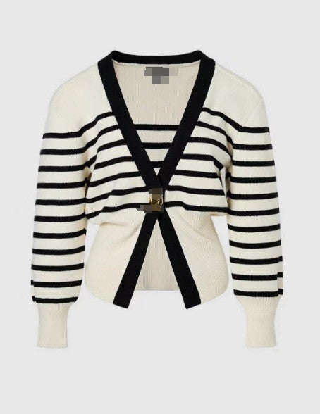 Damen elegante Strickjacke mit tiefem V-Ausschnitt und Knopfdetail Drune