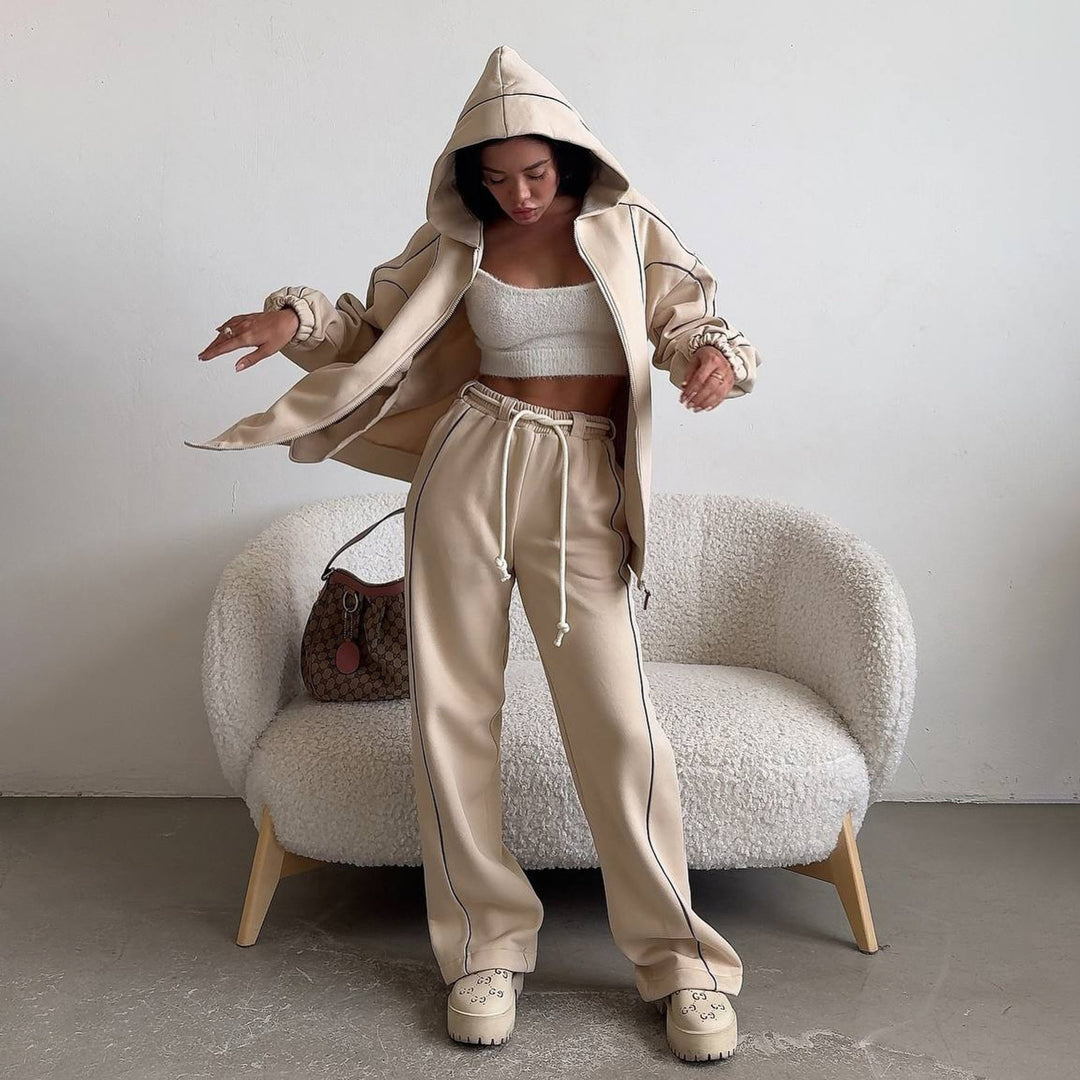 Damen lässiger Sportanzug mit Oversized Hoodie und Jogginghose Drune