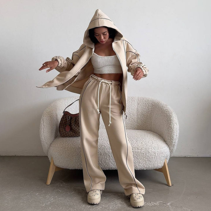 Damen lässiger Sportanzug mit Oversized Hoodie und Jogginghose Drune