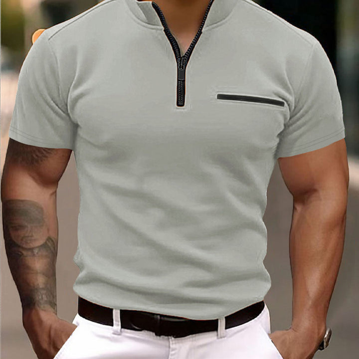 Herren Kurzarm Zip-T-Shirt mit praktischer Brusttasche Drune