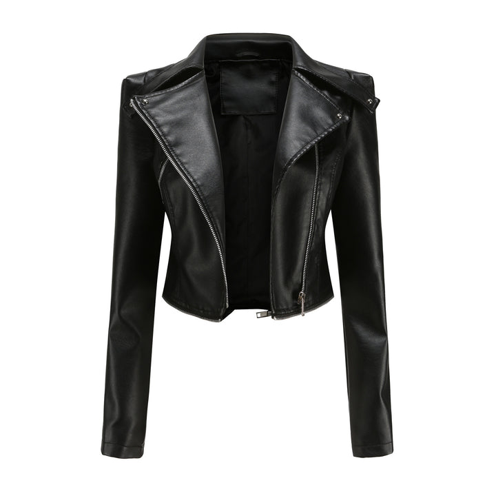 Damen nan taillierte Bikerjacke aus Kunstleder mit asymmetrischem Reißverschluss und Zier-Epauletten Drune