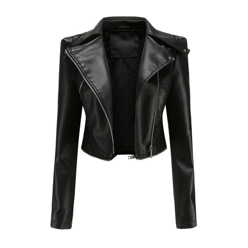 Damen nan taillierte Bikerjacke aus Kunstleder mit asymmetrischem Reißverschluss und Zier-Epauletten Drune