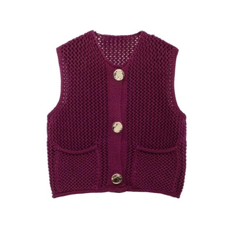 Damen Strickweste mit grobem Netzdesign und praktischen Taschen Drune